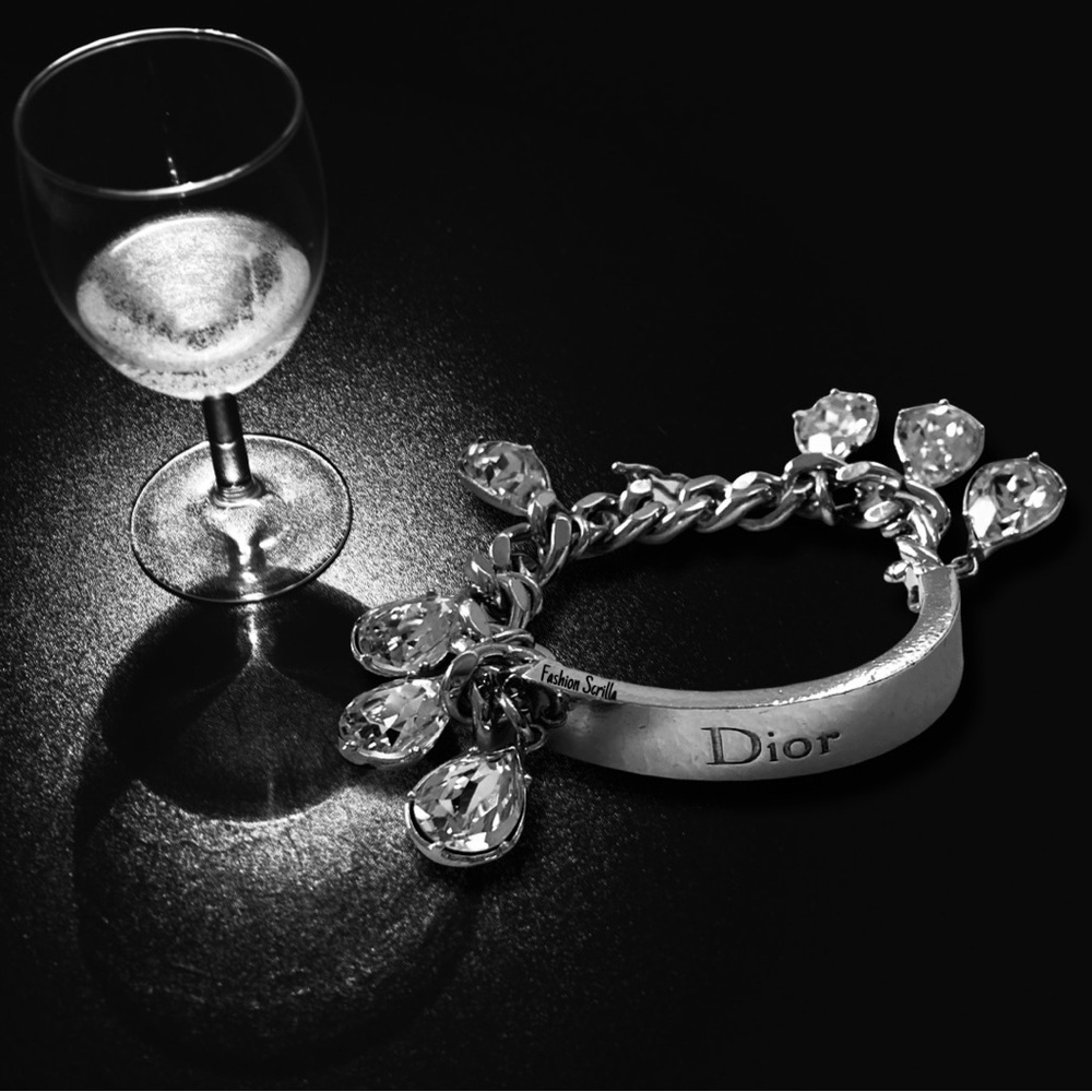 Dior Vintage By Galliano Y2K Crystal Charm Embellished Logo ID Gambler Bracelet - Picture 7 of 16